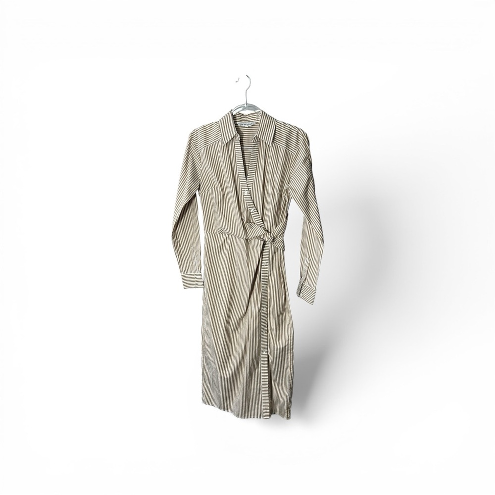 Veronica Beard Wright Striped Long-Sleeve Twist Waist Midi Shirtdress Sz 2